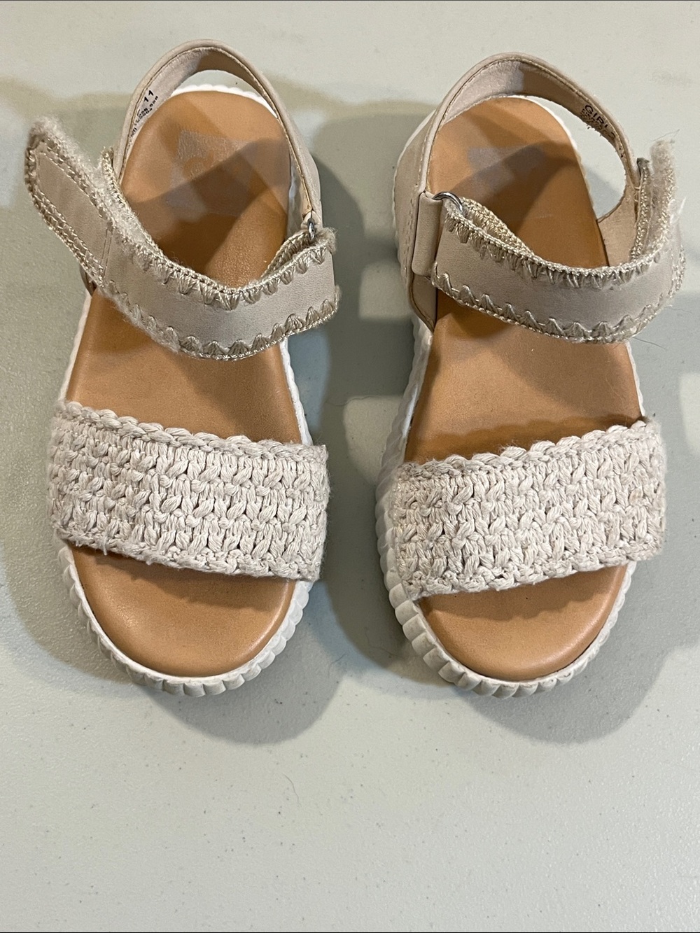 Dolce Vita Kids Crochet Strap Sandals in Cream and Tan